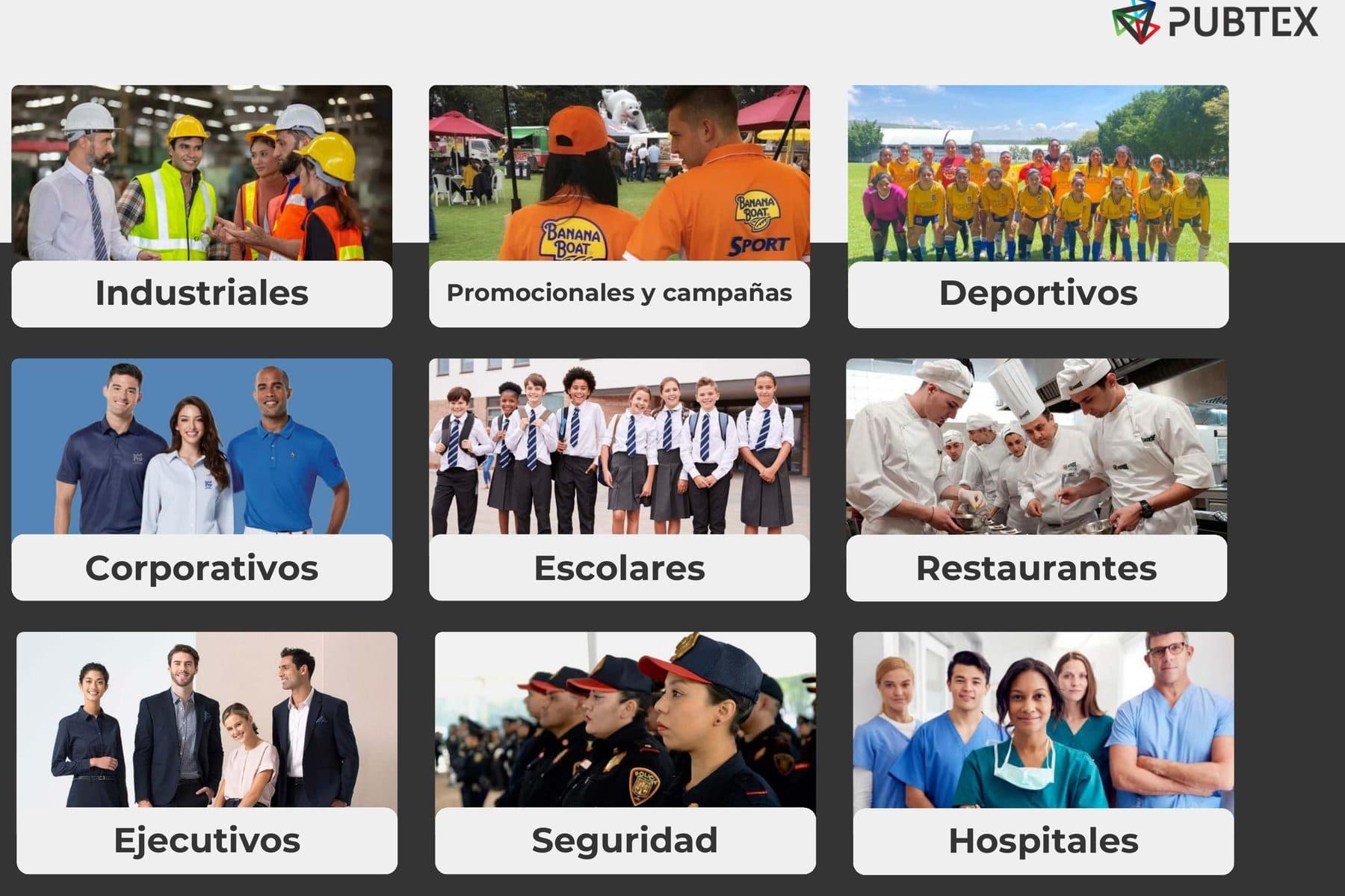 Uniformes industriales, corporativos, escolares, deportivos, de seguridad, restaurantes, ejecutivos y hospitales de PUBTEX